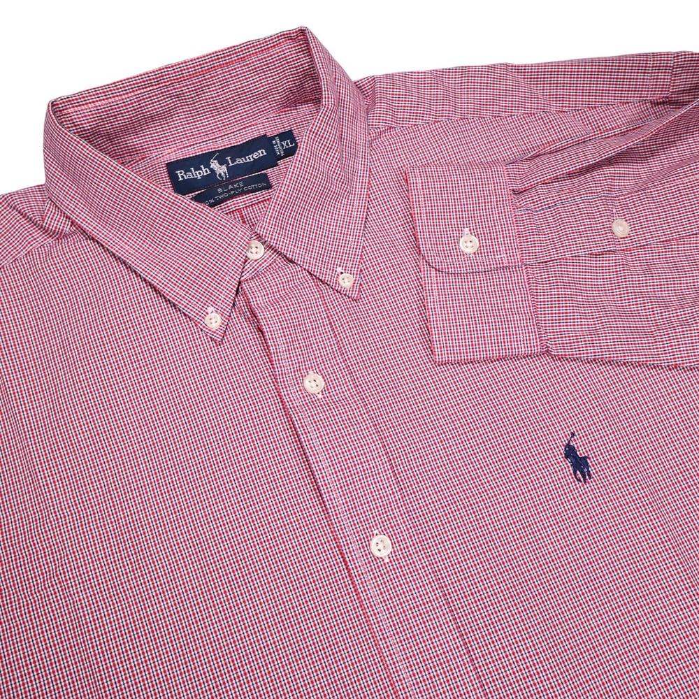 RALPH LAUREN Mens XL Red Blue Gingham 2-Ply Cotton Blake Button Down Dress Shirt